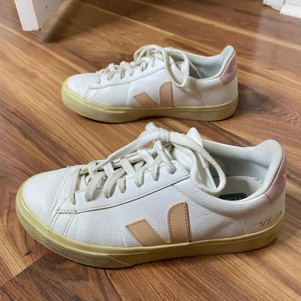 VEJA Campo Leather Lace Up White Pink Sneakers Size 7